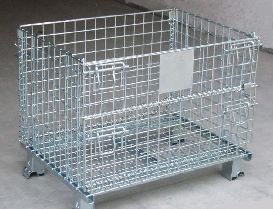 Folding Wire Mesh Container Stackable Storage Cage Metal Basket