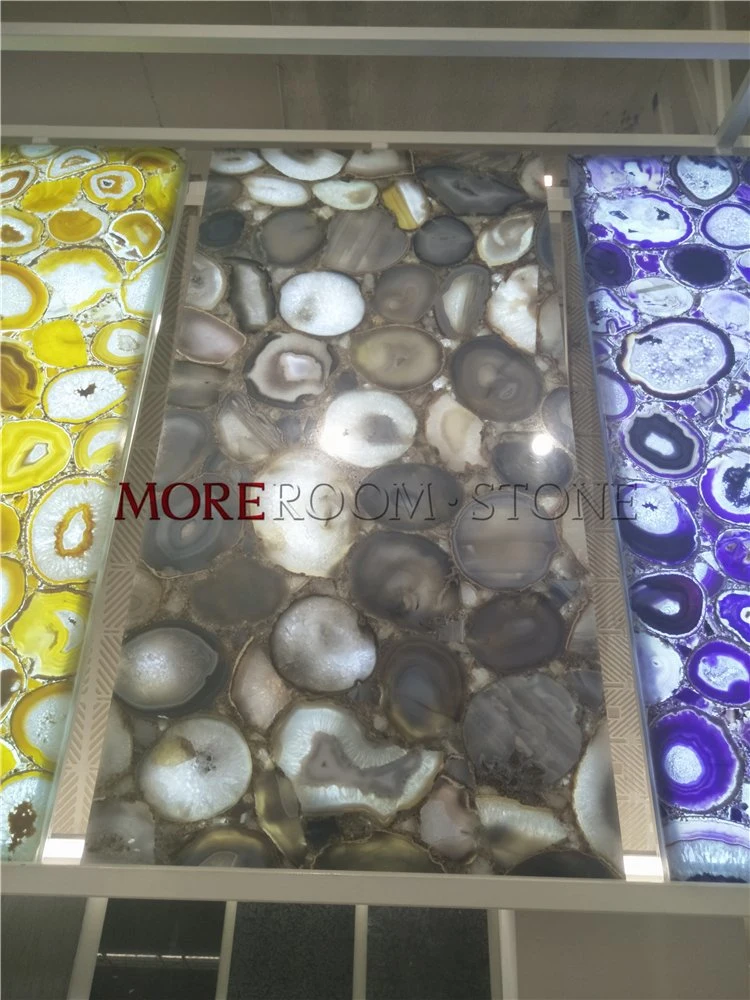 Semi Precious Stone Grey Agate Slab with Golden Foil