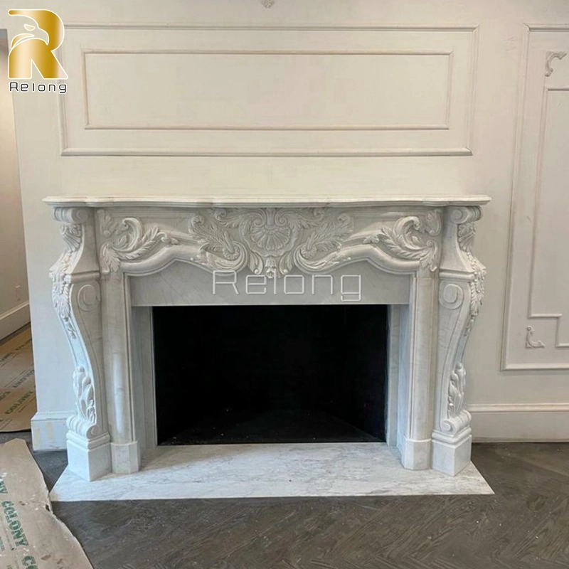 Home Decoration Natural Luxury Freestanding Stone Marble Fireplace with Baby Statue Home Indoor Decor