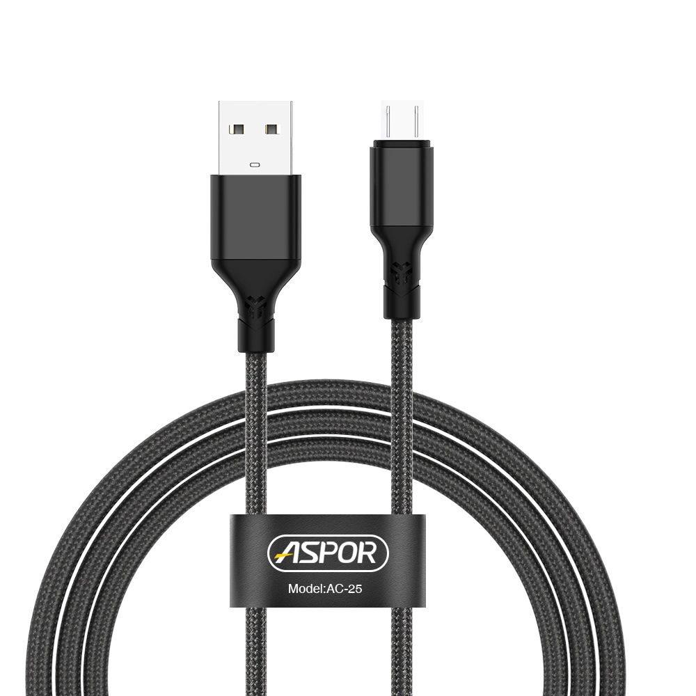 Aspor Brand Factory Price Black 3.1A Fast Charging Data Cable USB Interface 1.0m Long Aluminum Alloy Material Suitable for Ipx/ Type-C /Micro