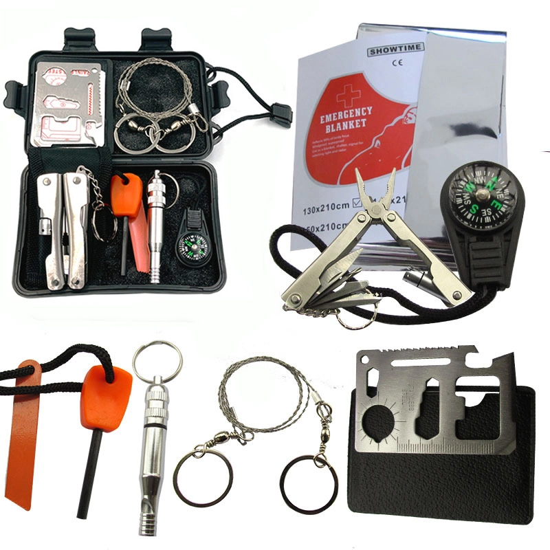 Kit de sobrevivência para primeiros socorros de emergência no exterior 8-1, kit de campismo
