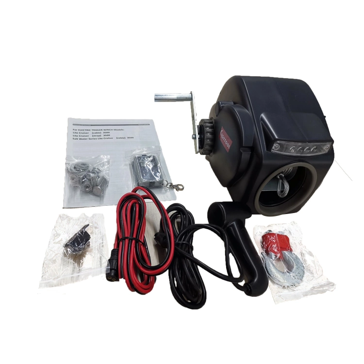 Boat Winch Lite Cruiser Electric Trailer Winch with Strap Cable, 12V 300W 3500lb Portable Electric Winch Marine Boat Trailer Winches Gdy-T35