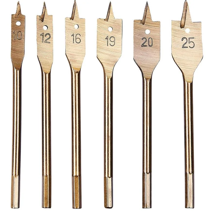 High Carbon Steel Wood Spade Drill Bit 6 PCS Flat Drill Hex Shank