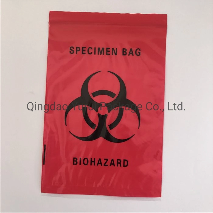 Plastic Red Film Resealable Specimen Bags with Back Document