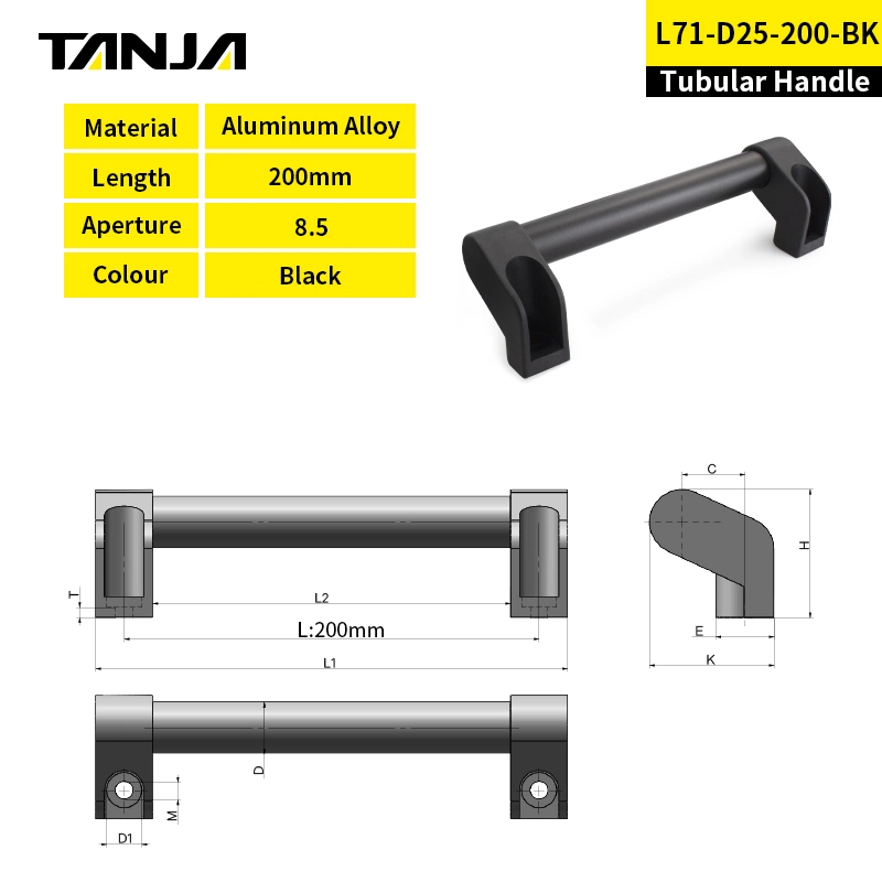 Tubular Aluminum Alloy Black Silver Handle for Machine Tool/Automation Equipment Testing Instruments Medical Devices