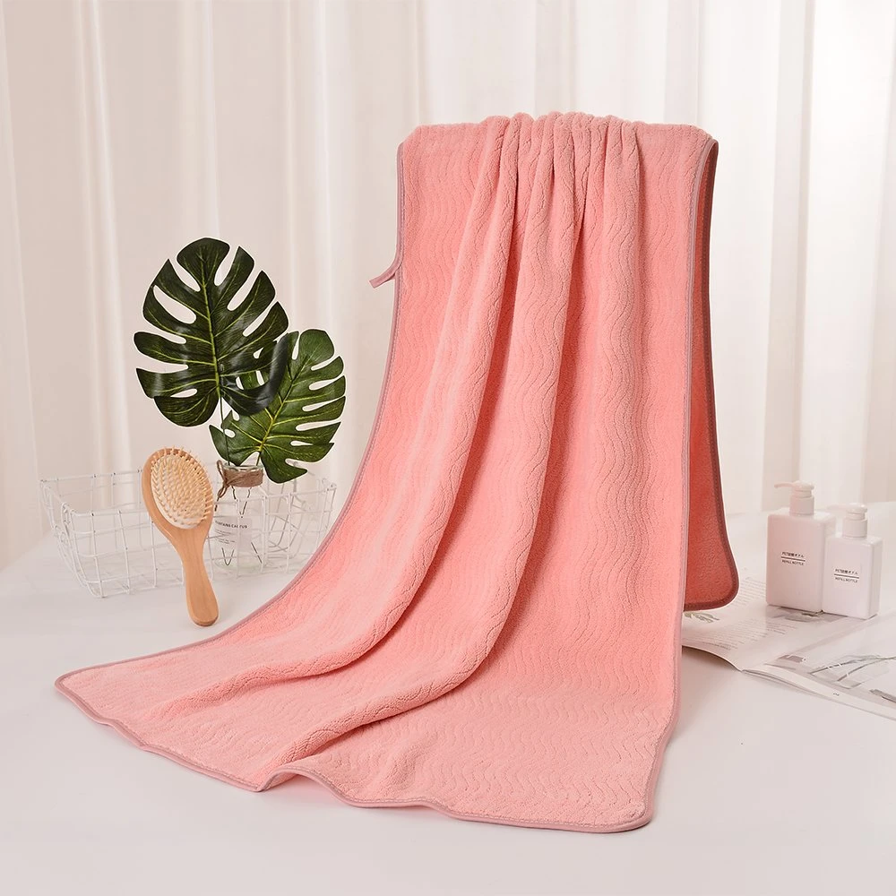 China Manufacturer Wholesale/Supplier Low MOQ Microfibre Coral Fleece Rippled Stitched Pattern Bath Hand Face Hair Towel Microfiber with Custom Color Size Weight