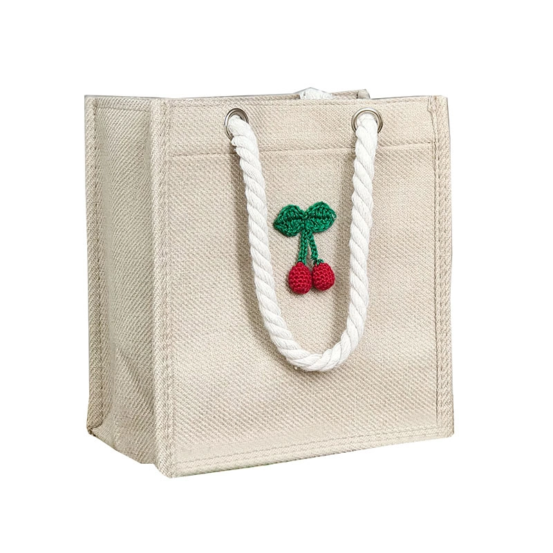 Soft Fabric Handbag Small Blank Canvas and Jute Bag with Cotton Rope Handle