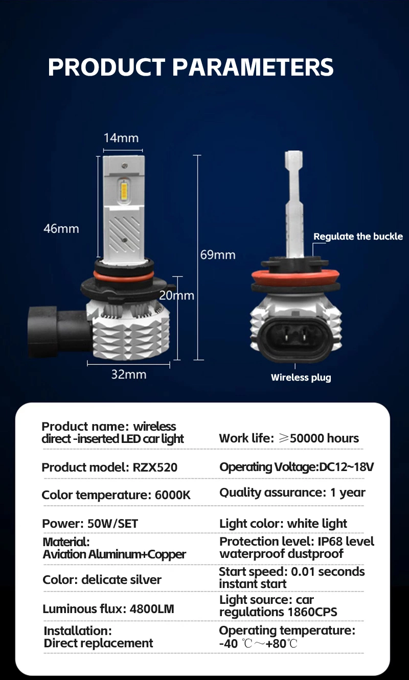 LED Headlight White Light Gold Light H4 Voltage 12-18V Power 50W/Set 1860 Csp Luminous Flux 4800lm Yellow 3000K