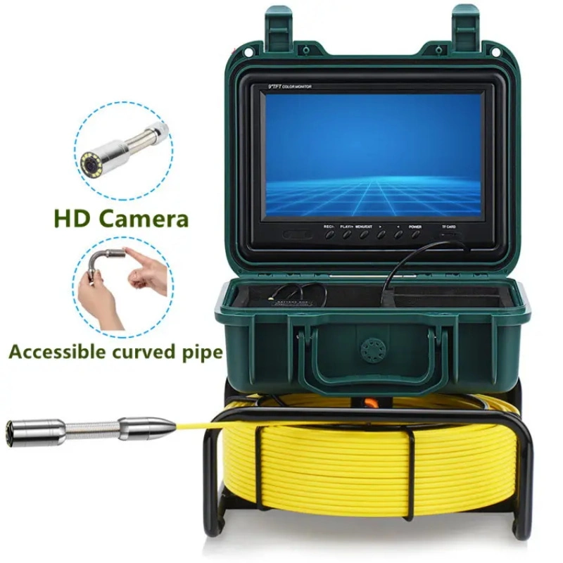 Sewer Camera with Self-Leveling, Distance Counter, 9-Inch LCD Screen, IP68 Waterproof Industrial Inspection Camera with Light, DVR Record