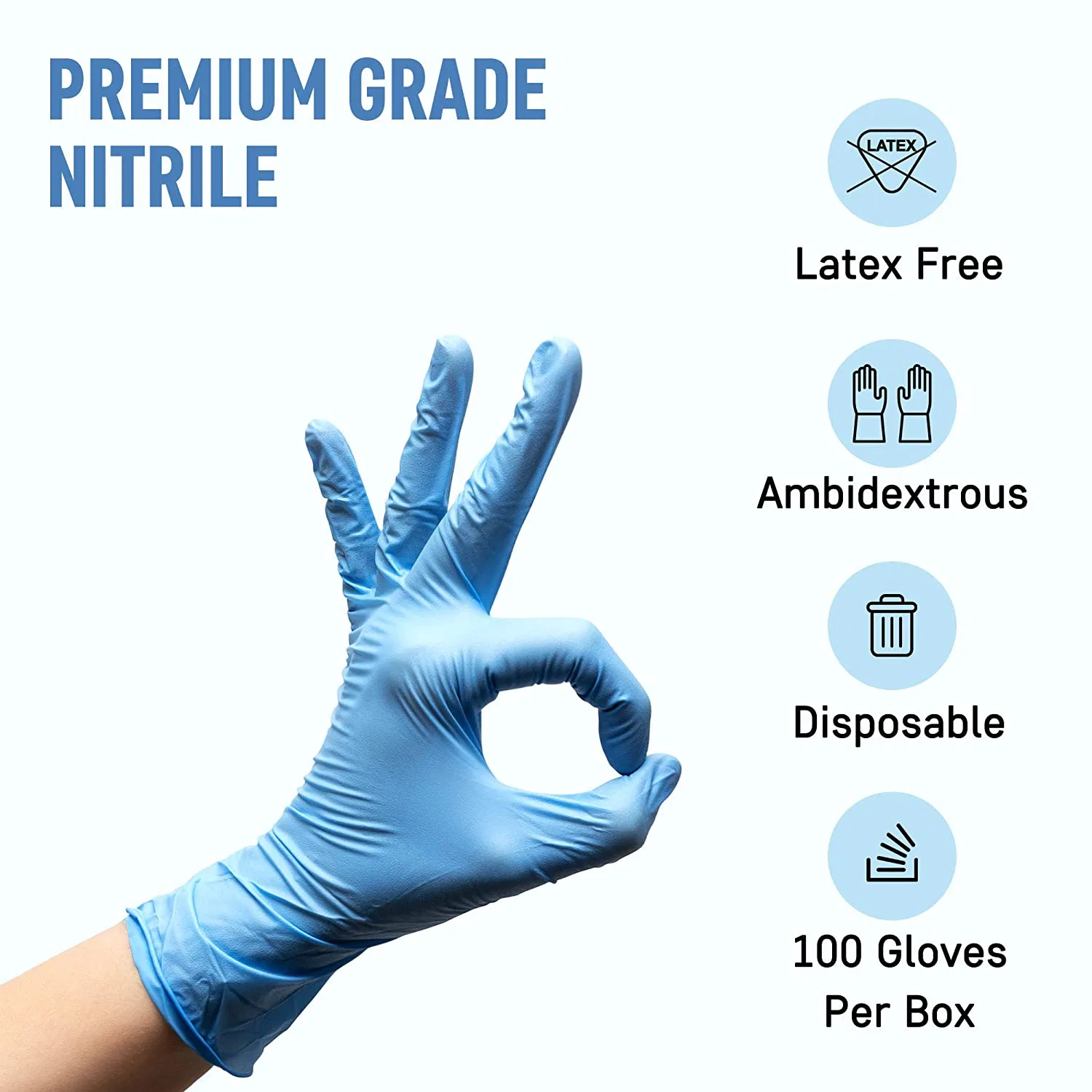 Water Proof Touch Screen Blue Pure Nitrile Gloves Examination Disposable Nitrile Gloves