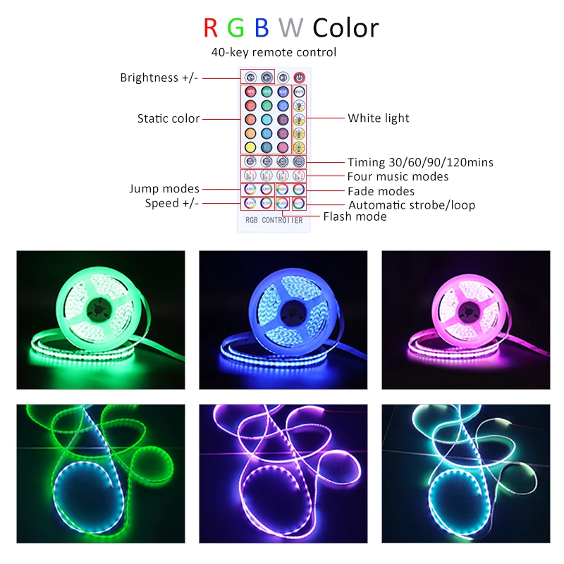 أفضل سعر LED COB RGB ضوء شريط ناعم 12/24 فولت تيار مستمر IP20 مصباح LED مقاس 10 مم 432LED/مصباح LED الضوئي LED الضوئي طراز COB