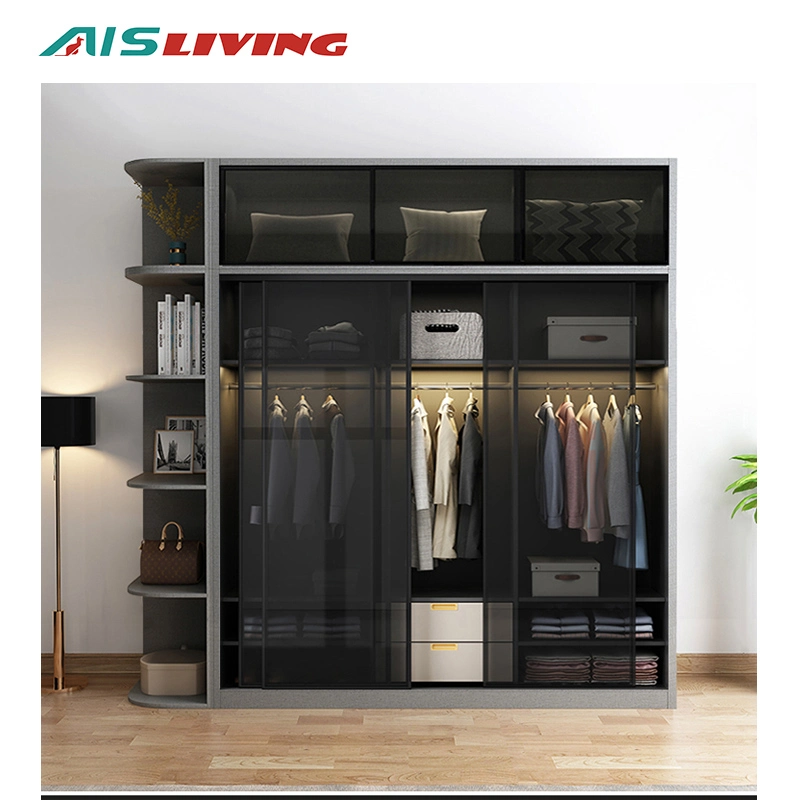 Singapore Furniture Overlay Closet Interior Sliding Door Glass Wardrobe Bedroom Design Fiber 3 Door Wardrobe with Mirror