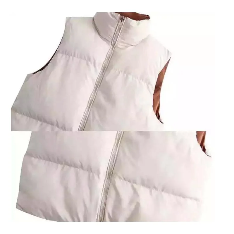 Winter Fashion Men's Stand Collar Polyester Outer Wear with Down Vest Zipper Hidden Pocket Design Men's Vest