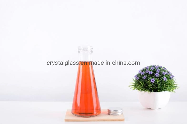 350ml Screwthread Erlenmeyer Flask Glass Bottle for Ice Cold Drinking Juice with Screw Lid or Cork