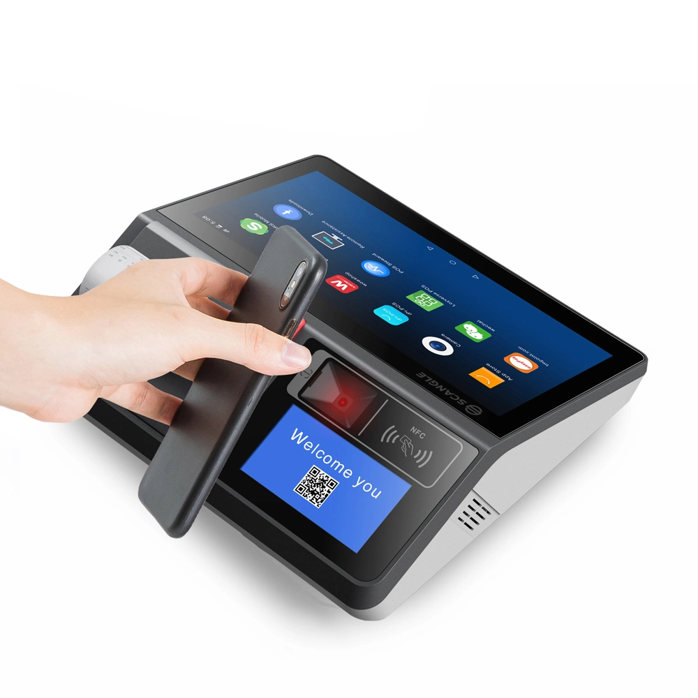 Terminal POS Barway Android con impresora térmica 80mm/ lector NFC Despliegue para Food Court