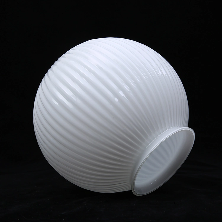 Mouth Blown Cheap Ribbed Glass Sphere Lampshade with Valgus Neck