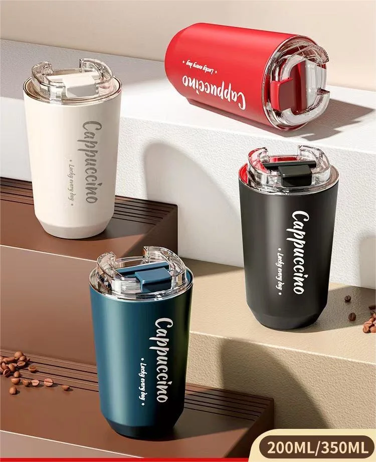 Stainless Steel Double Layer Coffee Cup Creative Mark Office Water Cup Car Portable Thermoses Cup