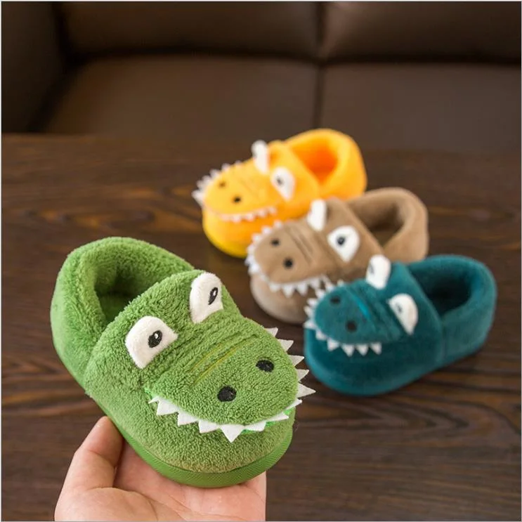 Girls Boys Home Slippers Warm Dinosaur House Slippers Toddler Fur Lined Winter Indoor Shoes Children&prime; S Plush Slippers