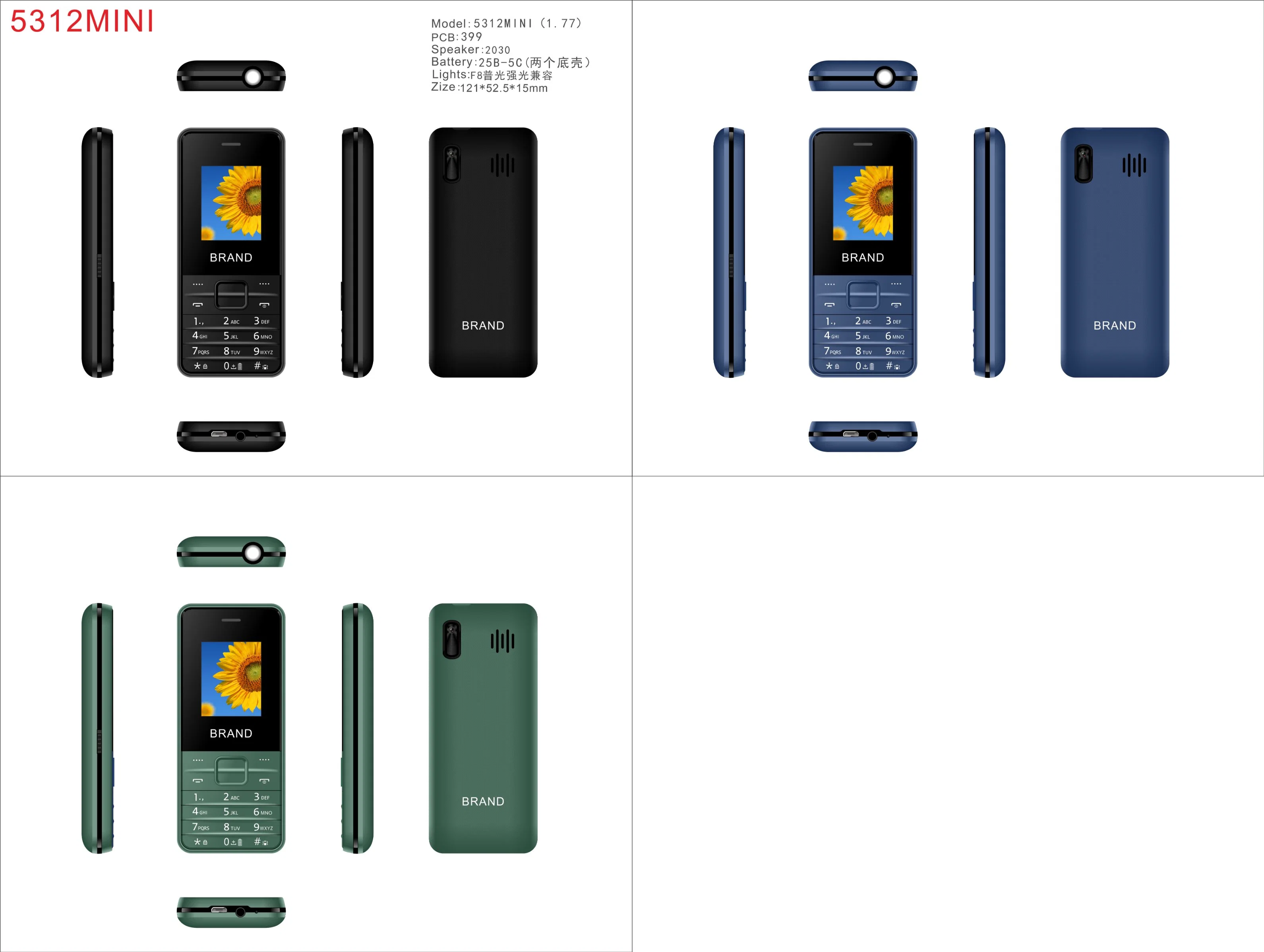 Cheapest Feature Phone Cellphone Support Customized Color, with Big Torch and Battery