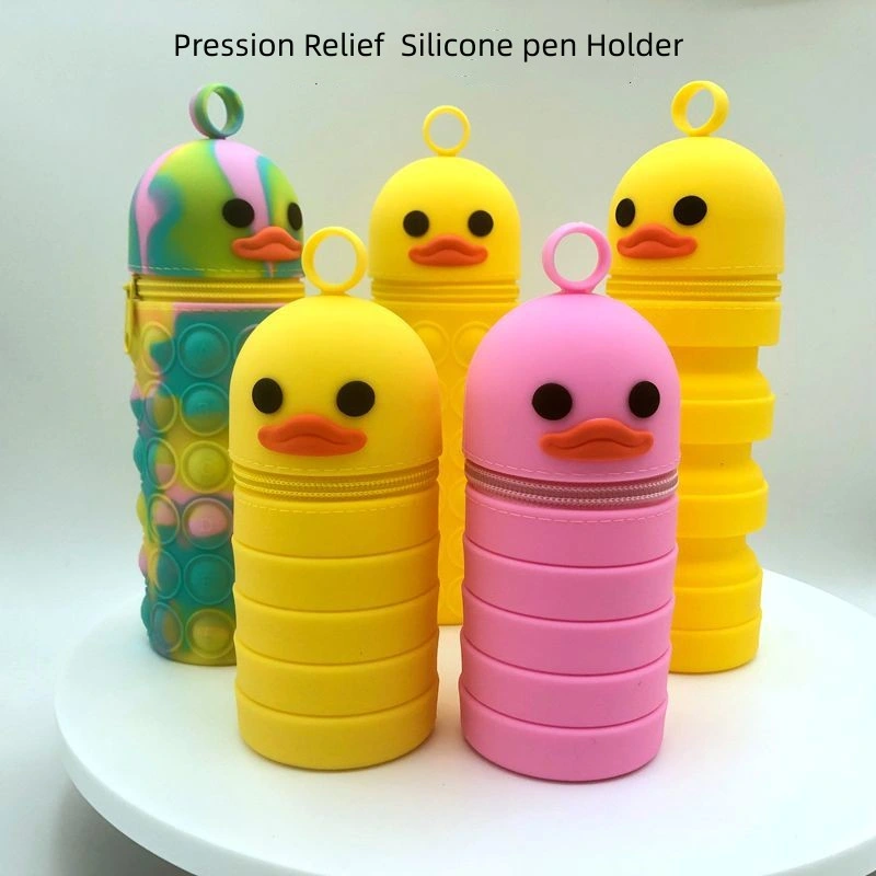 Coolden Cute Duck Cartoon porte-stylo en silicone pliable pour filles Boys portable silicone Figet Pop papeterie rangement boîte à crayons pour Trousse de bureau d'école