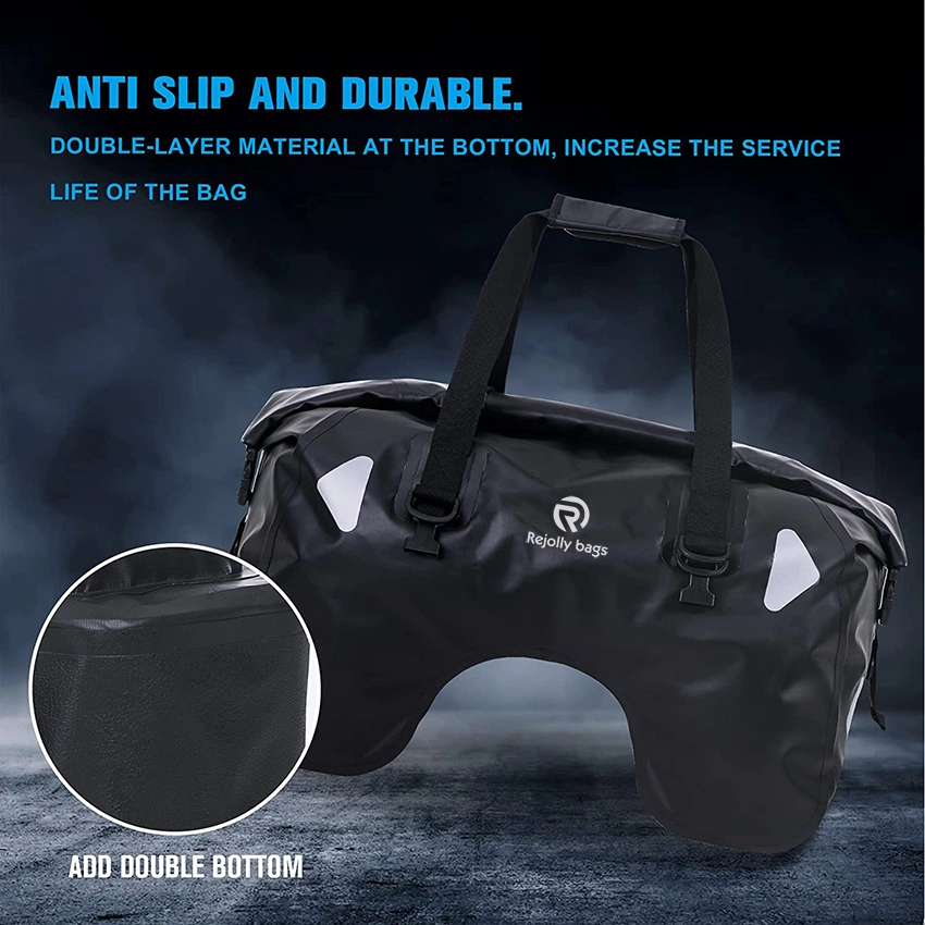 Dry Motorcycle Tail Bag 70L with Rope Straps and Inner Pocket Waterproof PVC 500d for Travel Motorbike Bag