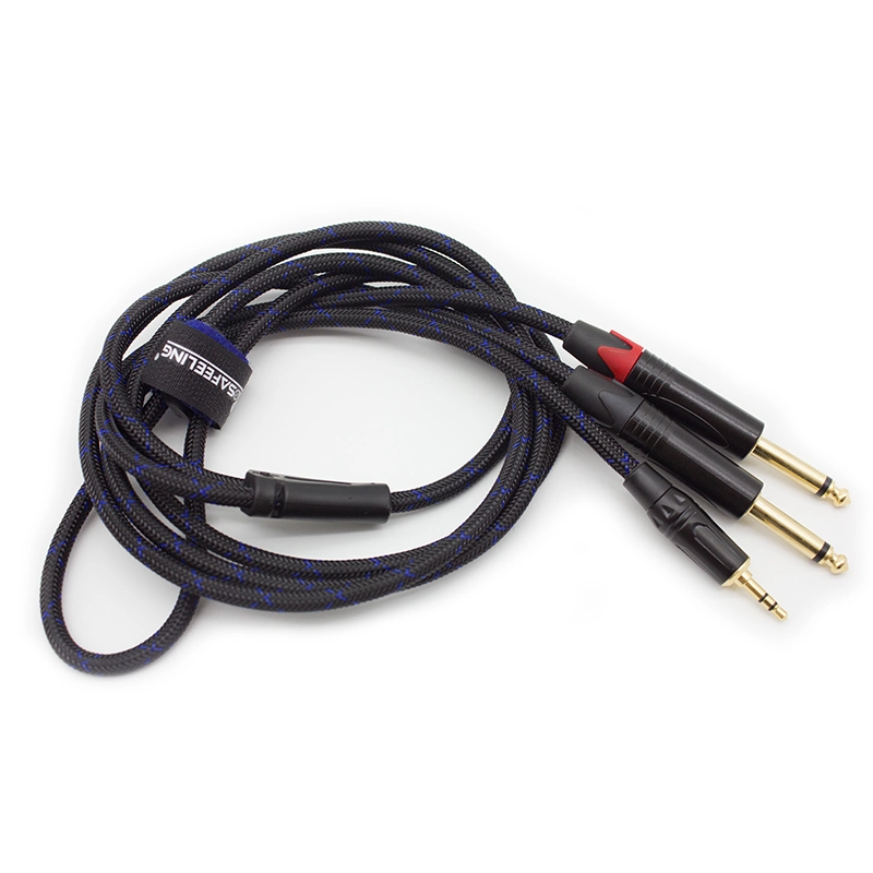 Interconexión de Audio flexible V Cable con enchufe estéreo de 3,5 mm a 2x6.35mm Tapón de Ts