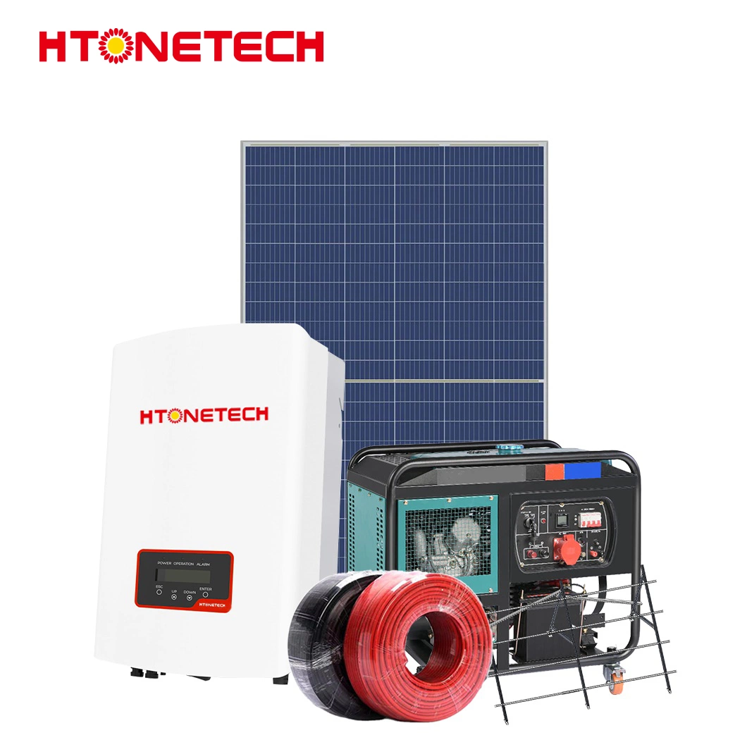 Htonetech Solar Panel 500W Monocrystalline Solar Power Inverter China Solar on Grid 5kw Home Use Solar Power System with Battery Charger Diesel Generator