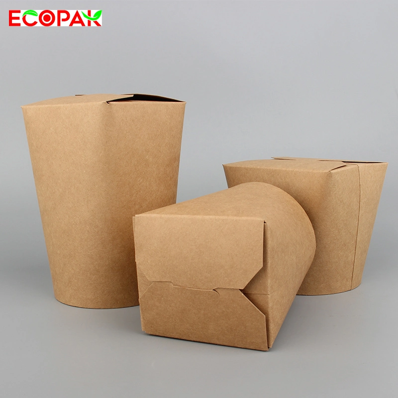 Eco Friendly Foldable Biodegradable Takeout Food Package Kraft Paper Noodle Box