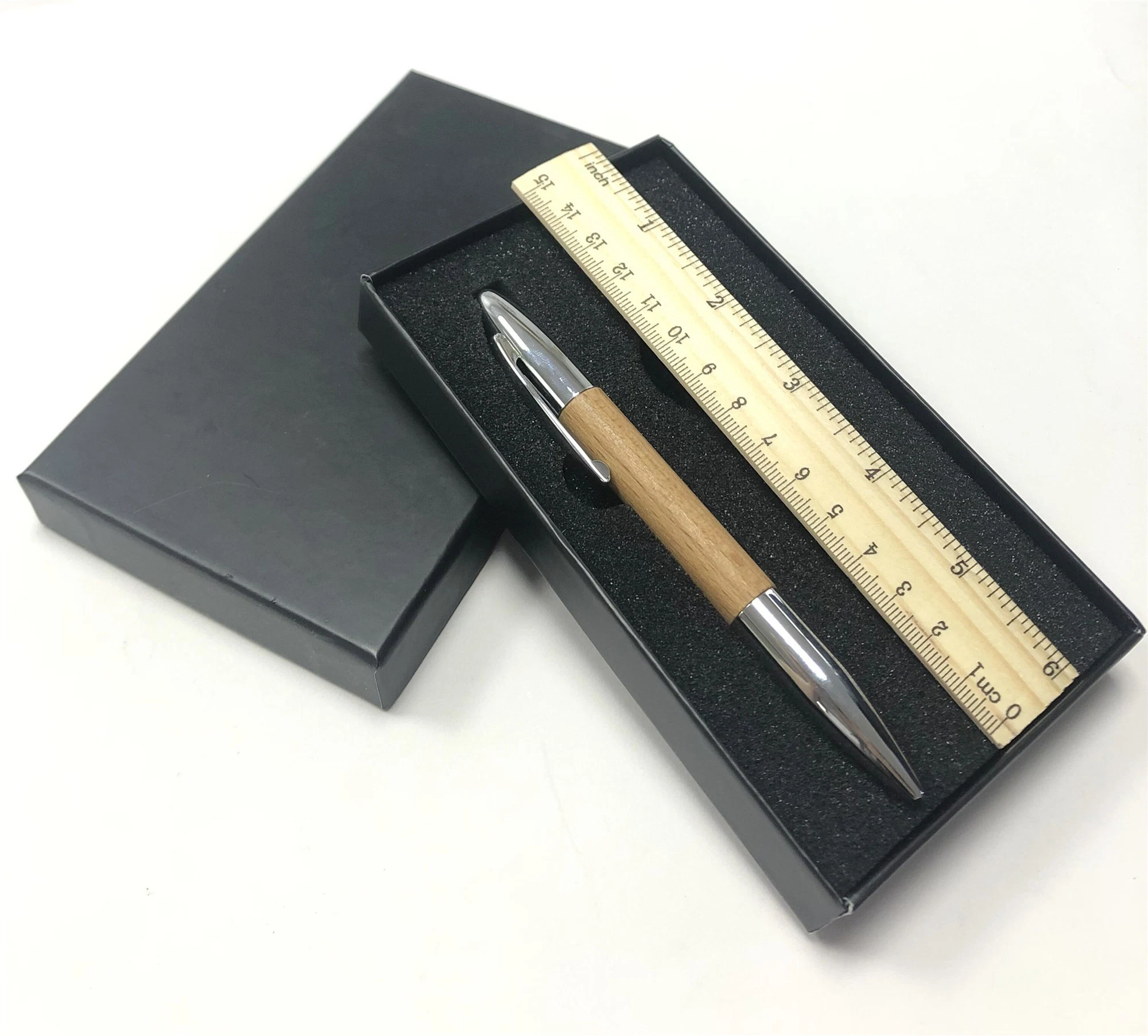 China Factory Price Wooden Pen Wood Ruler Zinc Alloy Metal Promotional Business Office Stationery Gift Set