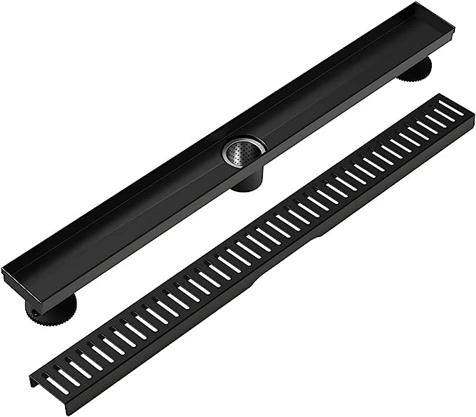 Matte Black Rectangular Linear Shower Bathroom Floor Drain with Accessories