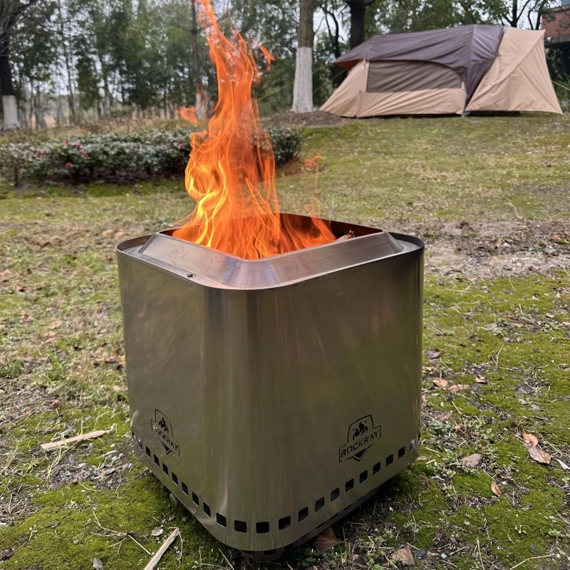 Estufa portátil de doble capa al aire libre Acero inoxidable Madera ardiente sin humo Fogata