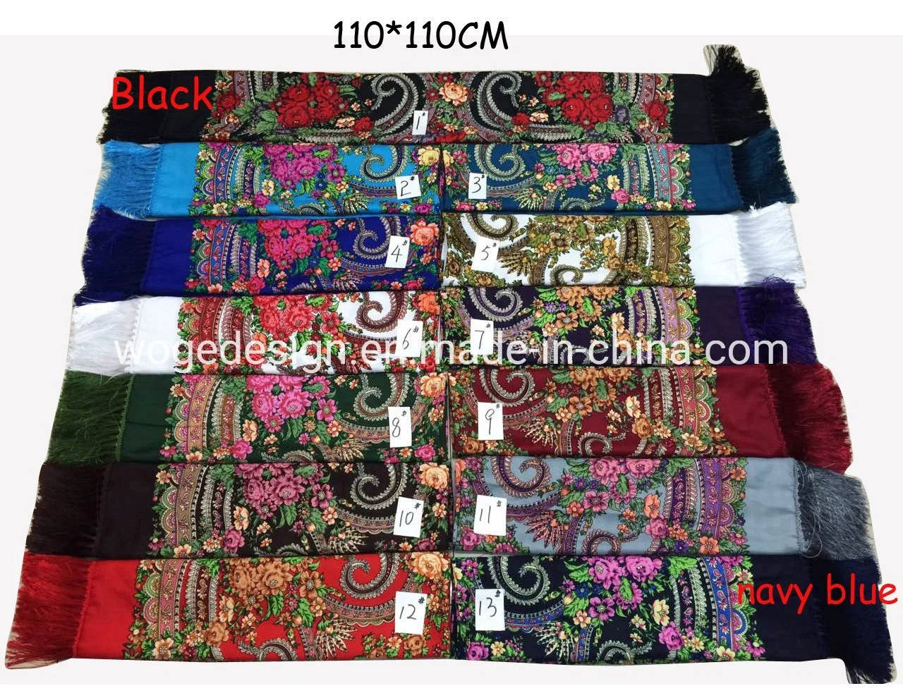 Fábrica de Yiwu nuevo diseñador Dress 110*110cm Tippet Echarpe mujeres estampados florales de algodón poliéster ruso bufanda chal cuadrado