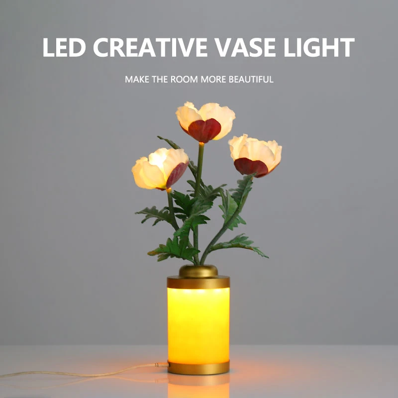 Amazon Tiktok Home Decoration LED Interior Lighting Desk Bedside Rechargeable Wholesale/Supplier Lighting Touch Rose Artificial Flowers Christmas Decoration