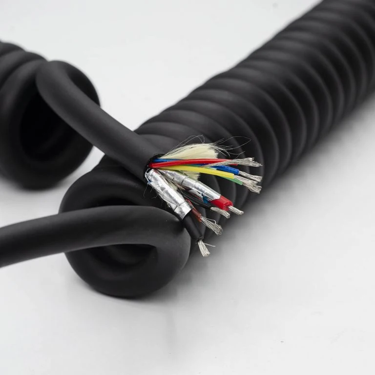 Coiled 10 Wire Aed Cable 2 Core 22 AWG with Low Noise Layer and Shielded 8 Core 26AWG for Signal Od 7.6mm TPU Jacket