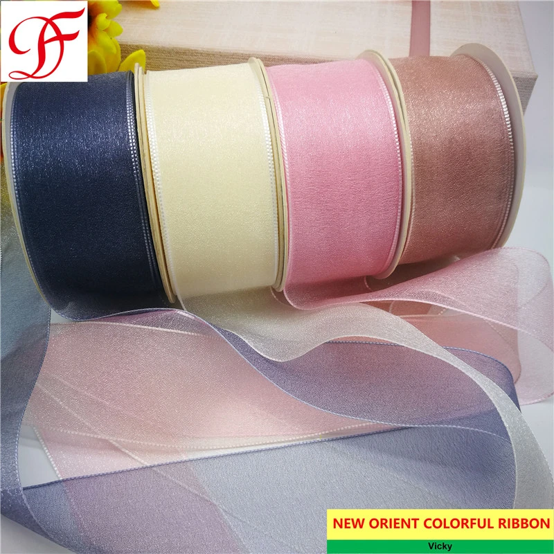 Korea Shining Organza Ribbon Grosgrain Ribbon Gifts Ribbon Taffeta Metallic Hemp Ribbon with Shrinking Packing for Gifts