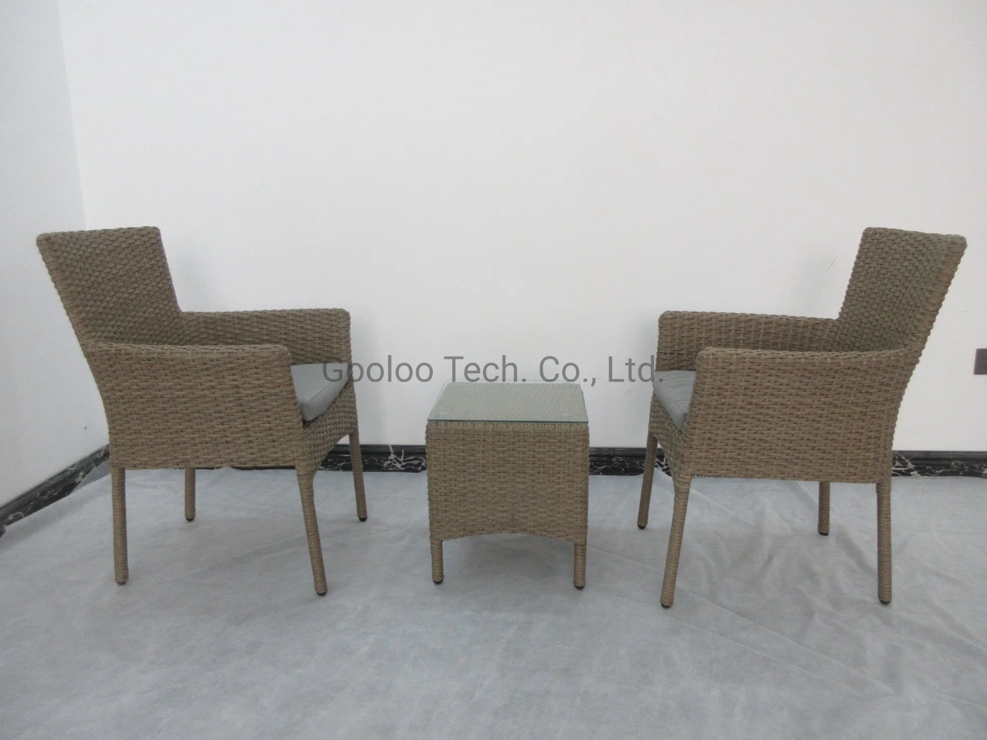 Muebles de exterior de textura de bambú PE ratán juego de comedor mesa de mimbre