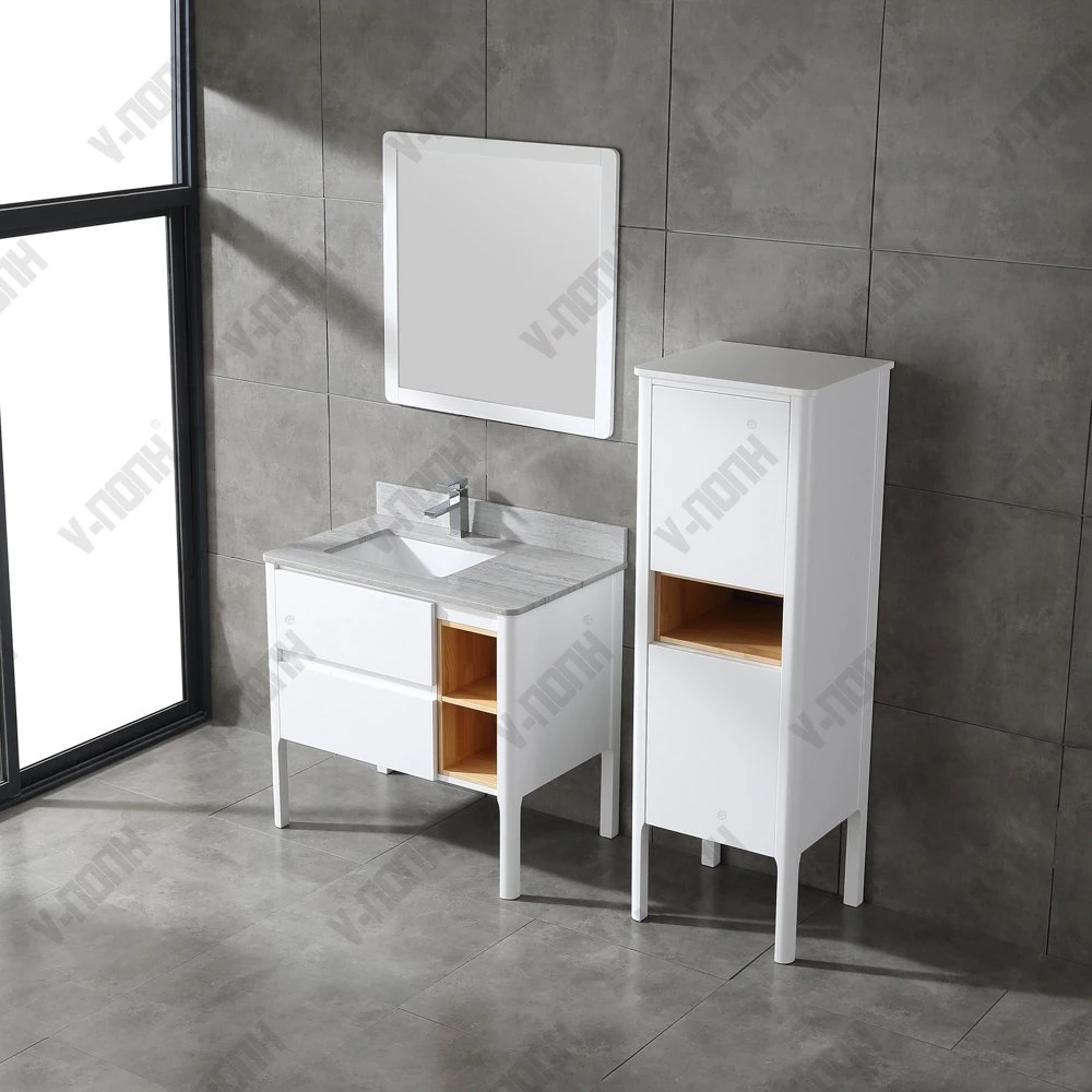 Commercial Modern Solid Wood Bathroom Vanity Sets with Side Cabinet