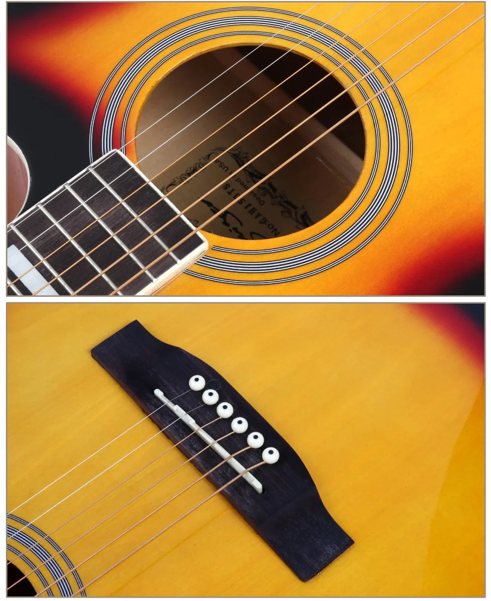 OEM Made in China 40 Inch Folk Acoustic Guitar with Block Fingerboard Inlay Semi Acoustic Guitar