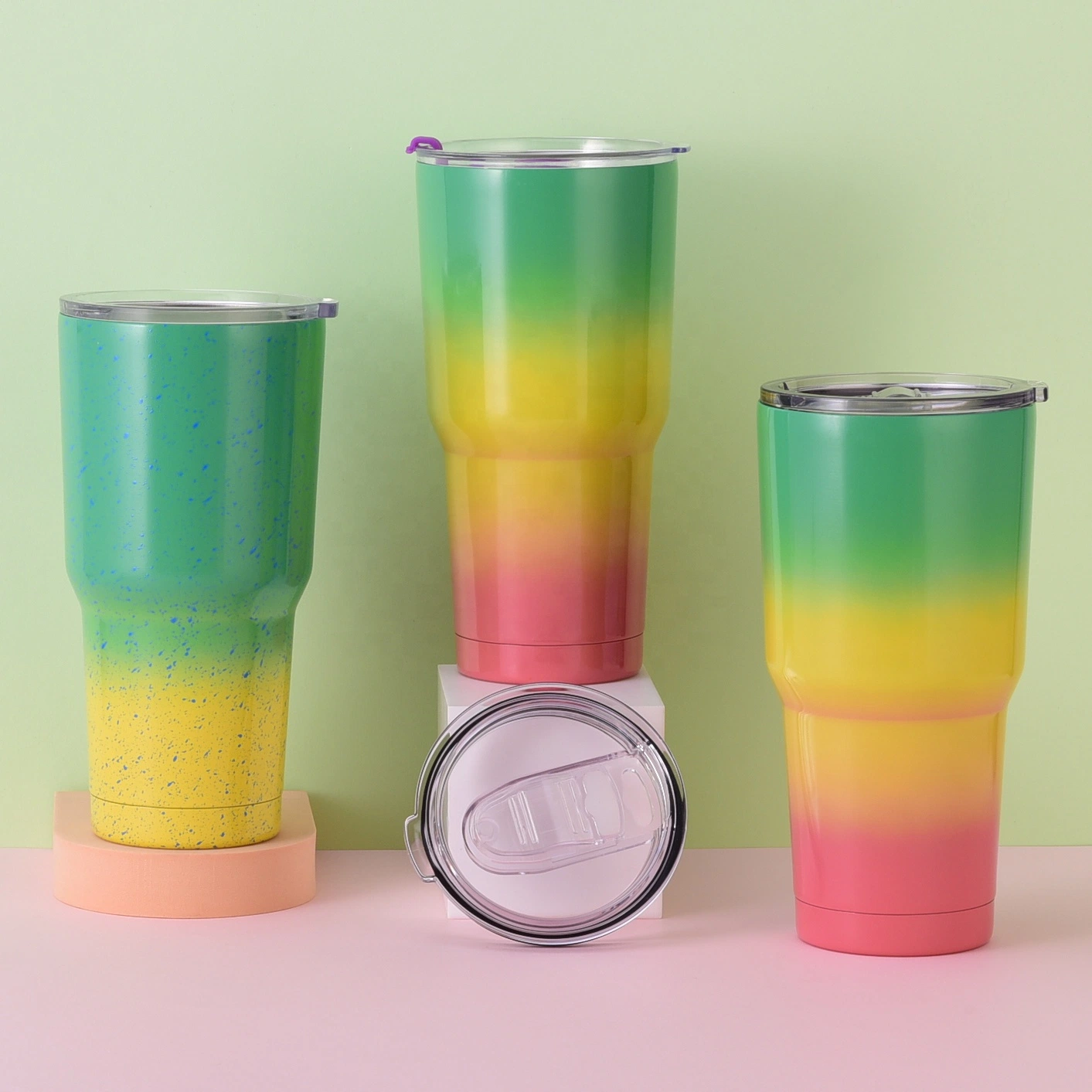 30oz 900ml Travel Color Gradient Engraved Rainbow 2023 New Design Beer Stainless Steel Double Wall Tumbler