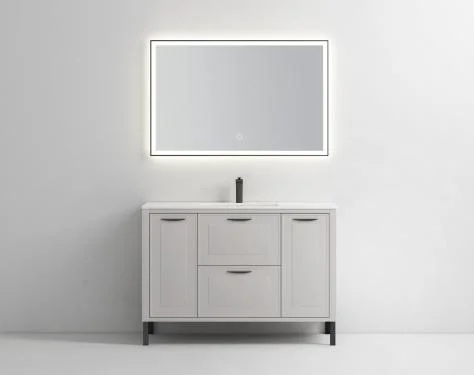 Morden Grey Color Exquisite Exterior Design Bathroom Vanity Cabinet with LED Mirror and Legs