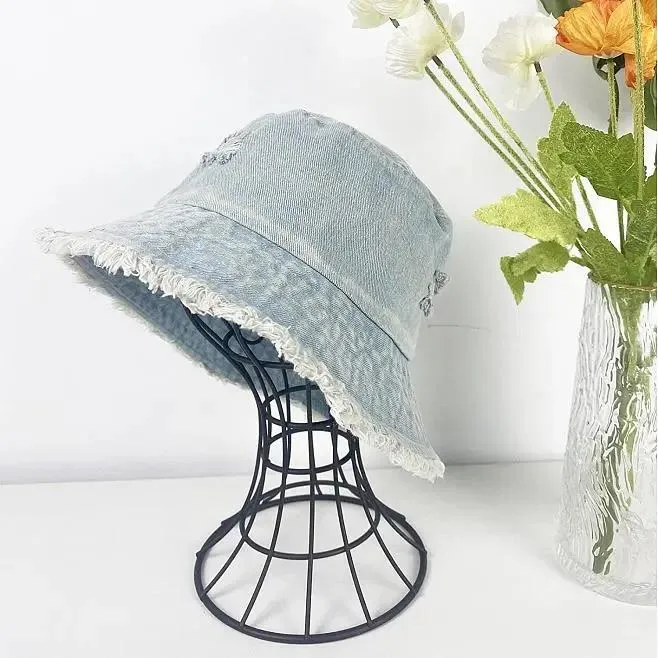 Jean Denim Teens Gilr Soft Sun Visor Cap Women Unisex Style Headwear Vintage Adjustable Frayed Ripped Men Fisherman Sports Outdoor Fashion Bucket Hats