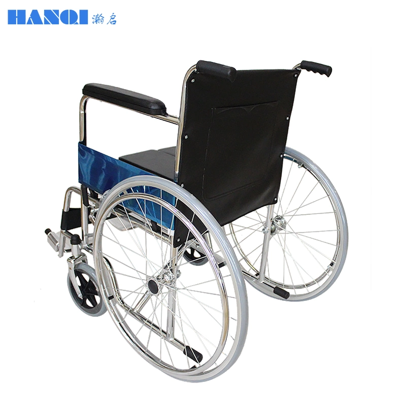 Multi-Functional and Lightweight Stainless Wheelchair with Pull-Type Plastic Commode for Disabled