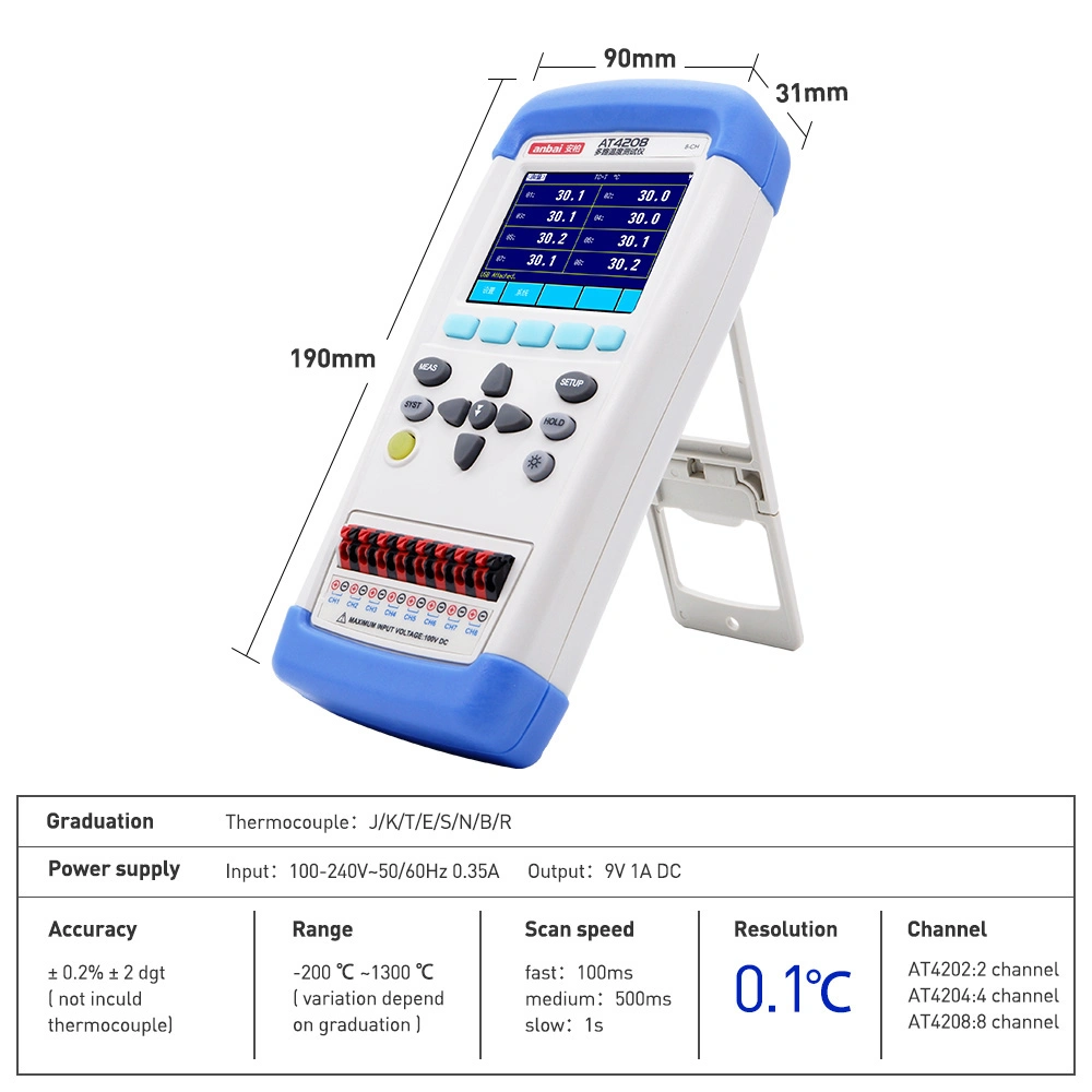 Multi-Channel Temperature Recorder Digital LCD Display Thermometer (AT4204)