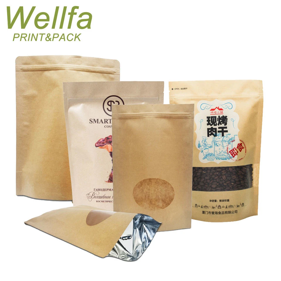Custom Waterproof Printing Simple Zipper Kraft Paper Stand up Food Snack Resealable Pouch Package Bag Manufacturers
