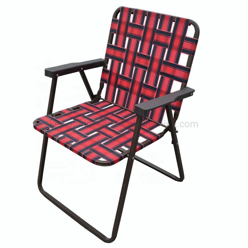 Easy Foldable Aluminum Outdoor Plastic Folding Beach Lawn Web Mesh Patio Fishing Garden Camping Chair with Shoulder PP Strap