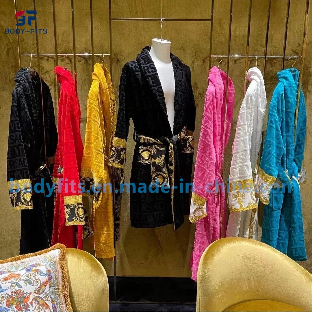 Custom Bathrobe Famous Designer Plush Bathrobe100% Cotton Terry Towel Bath Robe for Hotel Customized Pajamas