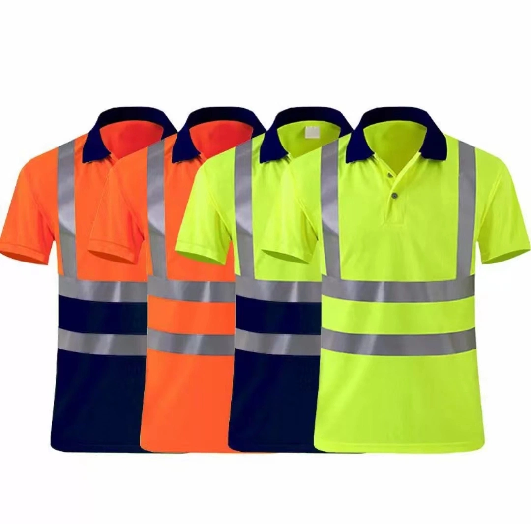 2023 Wholesaler Price Safety Polo Short Sleeve Workwear T-Shirt Protective Hi-Vis Clothes with 5cm Reflective Tapes