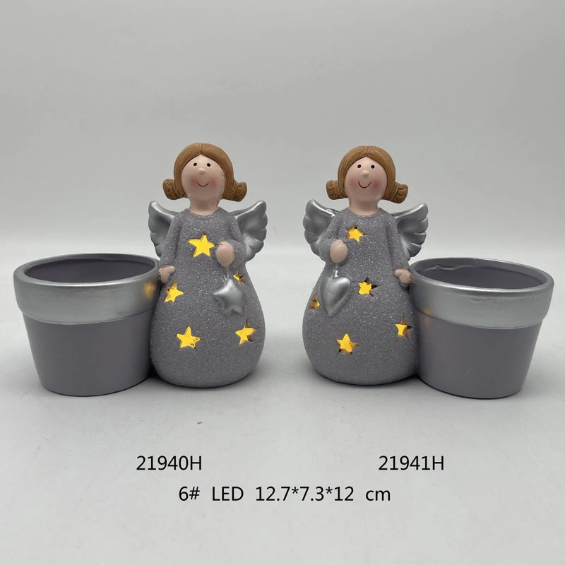 Cute Angel with Wings Candle Holer, Hollow out Lighting Angel Craft with Pot for Christmas Decoration