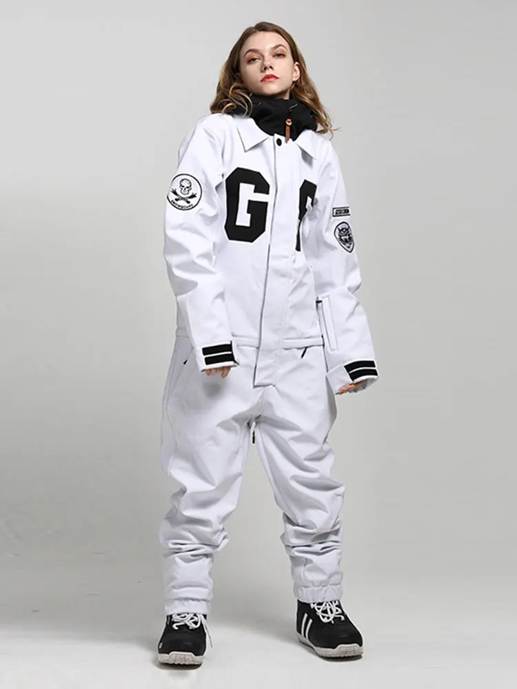 Hiworld Women's White Winter Young Fashion 15K Waterproof One Piece Snowboard Suits