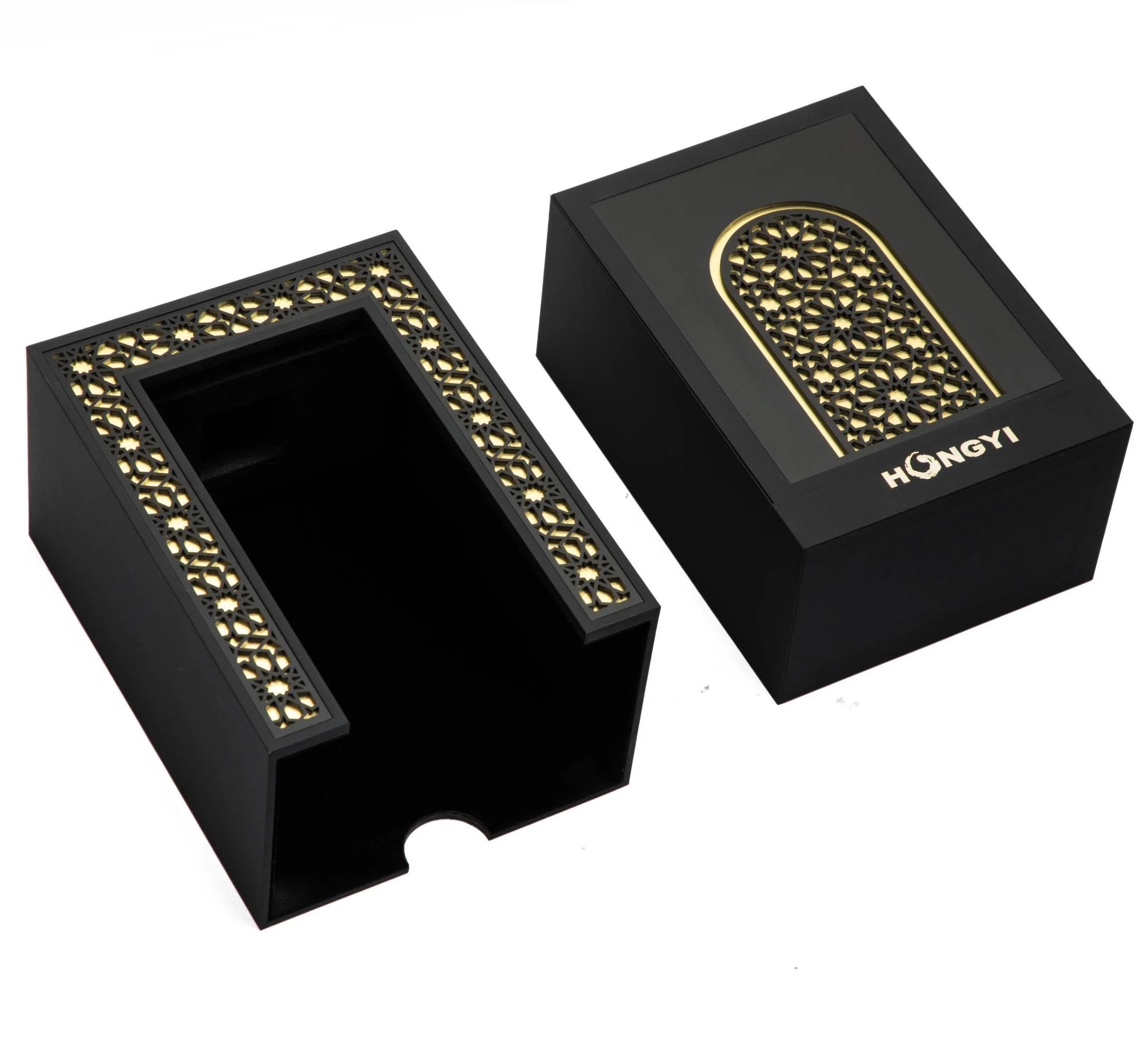 OEM Design Logo Printing Plastic Acrylic Gold Black Perfume Gift Box
